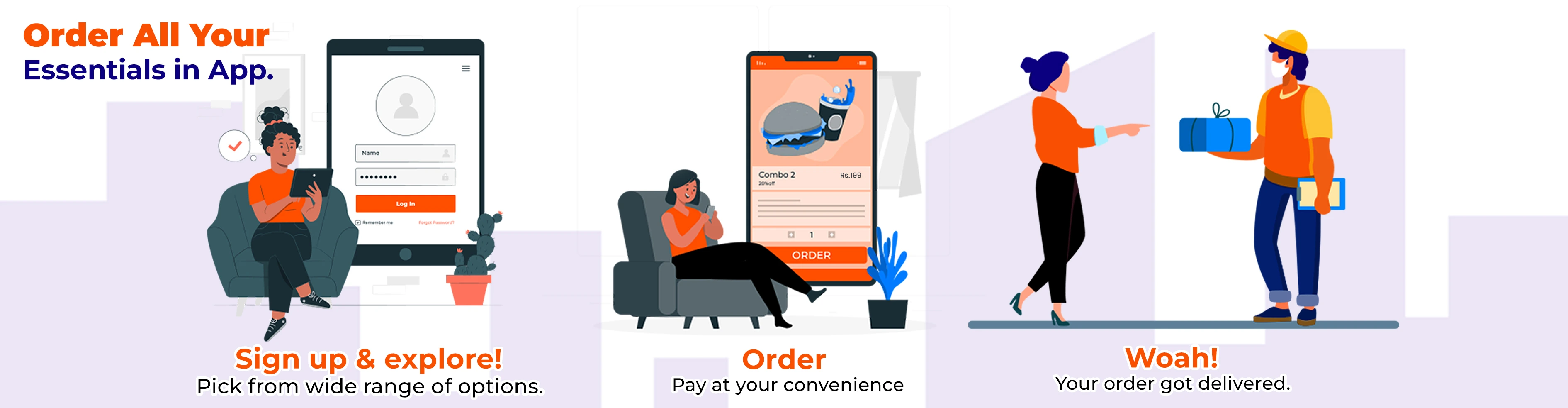 Girl ordering food online and getting delivery in minutes