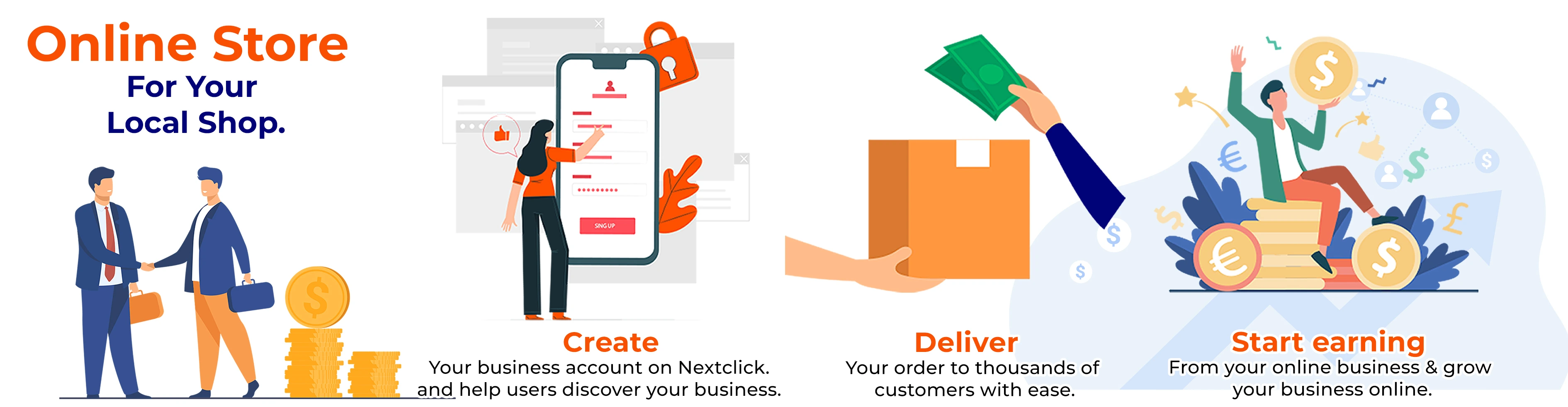 process of creating offline local shops to an online store in the app