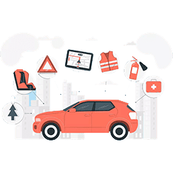car and car accessories like seat, safety tools, navigator